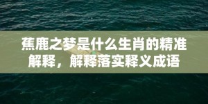 蕉鹿之梦是什么生肖的精准解释，解释落实释义成语