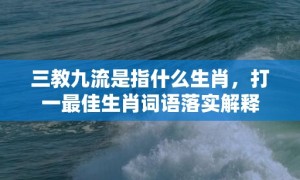 三教九流是指什么生肖，打一最佳生肖词语落实解释