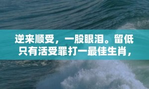 逆来顺受，一股眼泪。留低只有活受罪打一最佳生肖，成语释义解释落实