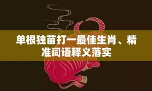 单根独苗打一最佳生肖、精准词语释义落实