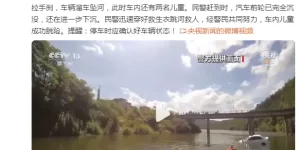 太吓人！司机没拉手刹汽车带2名儿童坠河，警民合力营救助脱险缩略图