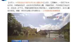 太吓人！司机没拉手刹汽车带2名儿童坠河，警民合力营救助脱险缩略图