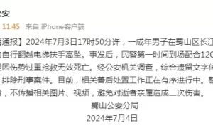 安徽合肥蜀山警方：一男子在商场内自行翻越电梯扶手高坠，经抢救无效死亡缩略图