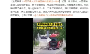 生死瞬间！湖北鄂州一男子误入货车盲区神反应躲过—劫缩略图