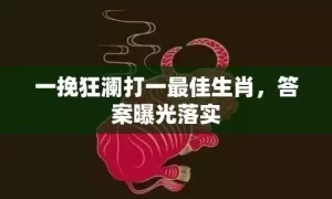 一挽狂澜打一最佳生肖，答案曝光落实