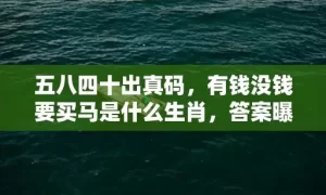 五八四十出真码，有钱没钱要买马是什么生肖，答案曝光落实