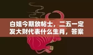 白姐今期放帖士，二五一定发大财代表什么生肖，答案曝光落实