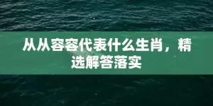 从从容容代表什么生肖，精选解答落实