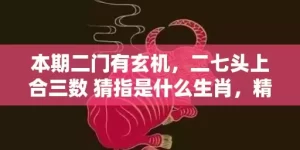 本期二门有玄机，二七头上合三数 猜指是什么生肖，精确解读落实